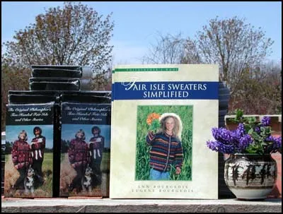 Philosopher's Wool books, video, and knitted garments gathered outdoors